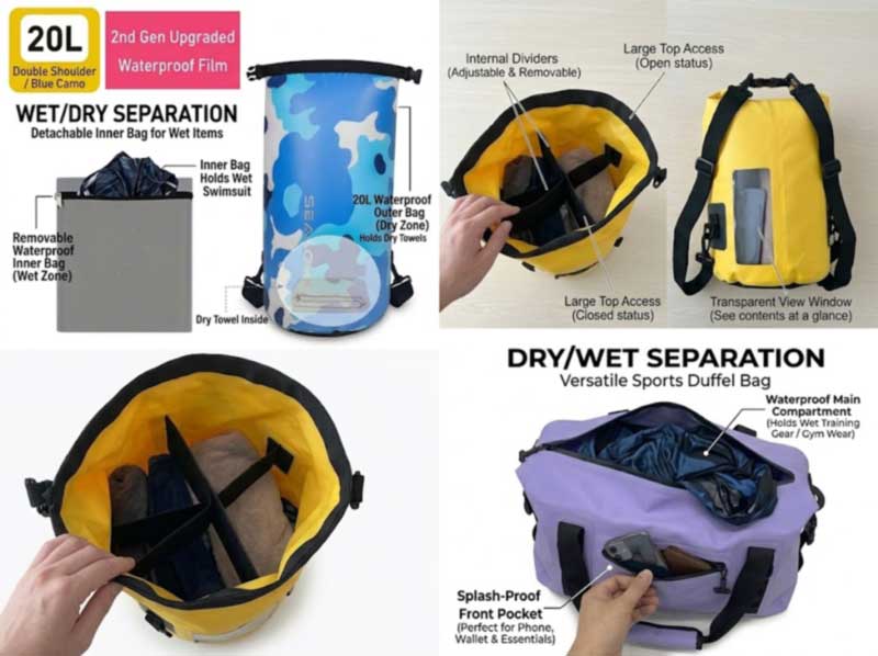 Wet-Dry Separation Bags OEM: Svømme-, motions- og strandtasker, der holder fugtigt sæt adskilt