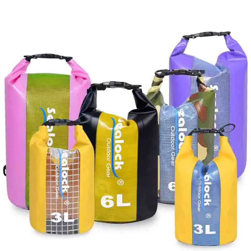 PVC Roll Top Vandtæt Dry Bag med klart vindue og Quick Release skulderrem